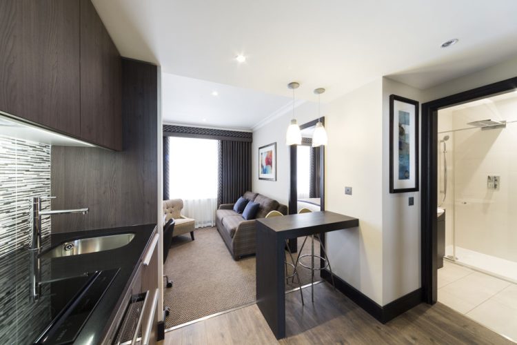 Deluxe suite kitchen and living area