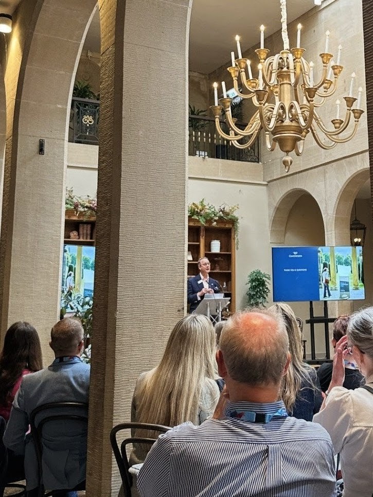 Lord Burlington, Chair of the Chatsworth House Trust speaking to the Marketing Derby Bondholders in the historic stables.