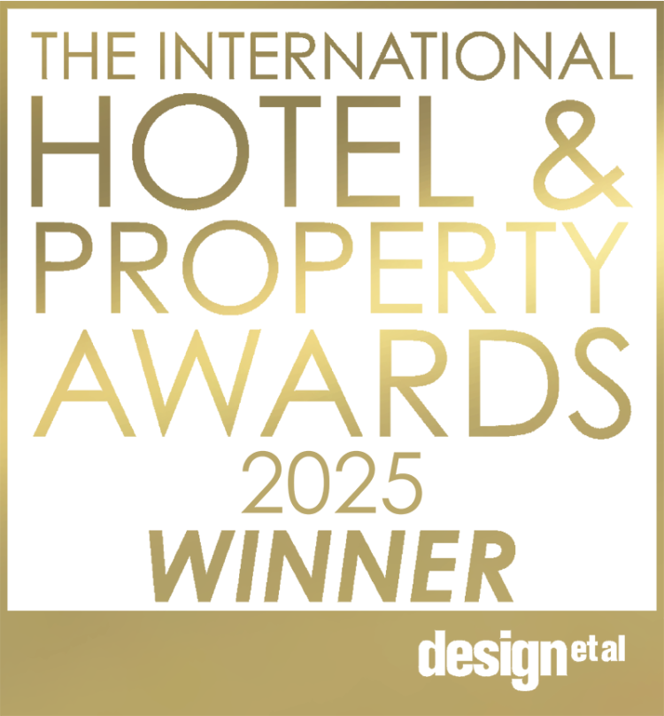 Logo on white background with gold lettering which says 'Hotel & Property Awards 2025 Winner'