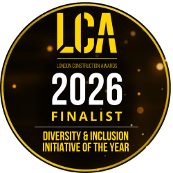 London Construction Awards logo which says 2026 finalist. Diversity & Inclusion Initiative of the Year