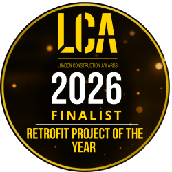 London Construction Awards logo saying 2026 finalist. Retrofit Project of the Year