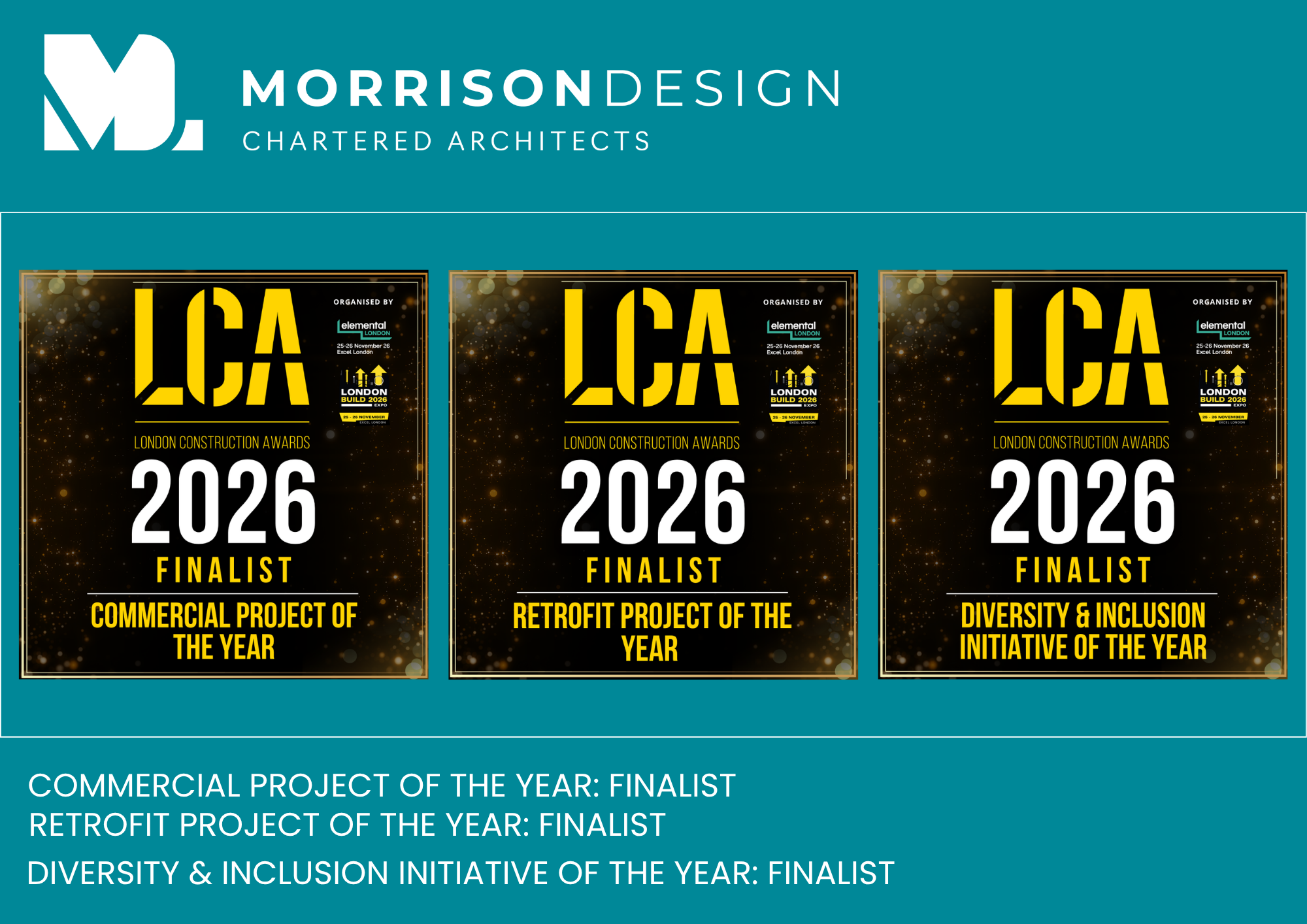 Graphic showing x3 LCA 2026 finalist logos for each shortlisted category