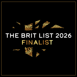 Gold award logo on black background: THE BRIT LIST 2026 FINALIST